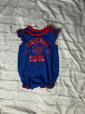 5/$20 MLB Chicago Cubs Baseball Baby Girls One Piece Glitter Logo 12M Blue Red